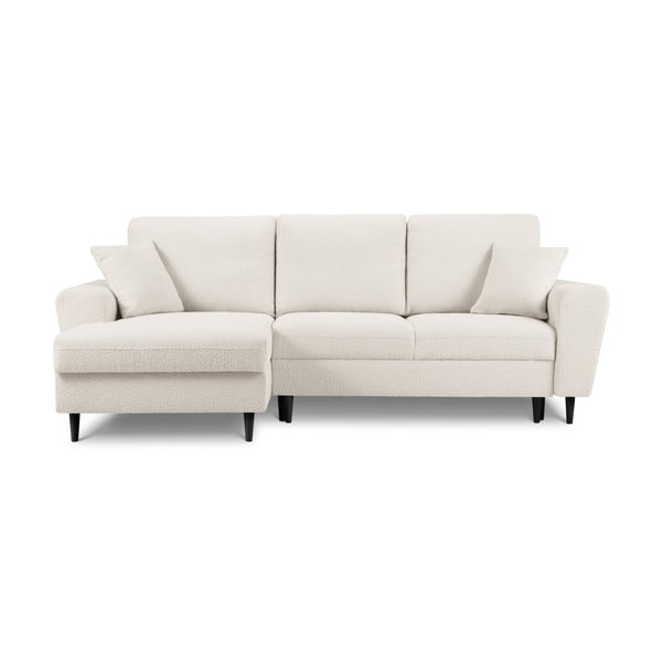 Bēšs salokāms stūra dīvāns ar uzglabāšanas vietu no buklē auduma (ar kreiso stūri/ar zvilni) Kyoto – Cosmopolitan Design