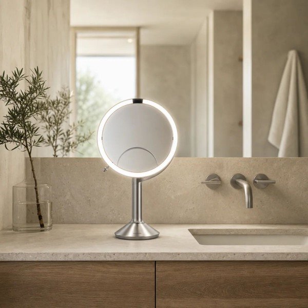 Kosmētikas spogulis ar gaismu/palielināmais (ar 5x palielinājumu/ar 10x palielinājumu) ø 20 cm Trio – simplehuman-image-1