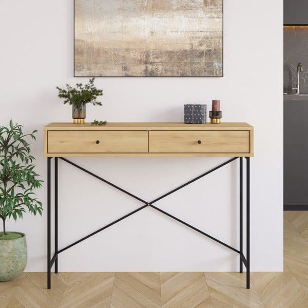 Dabīga toņa konsoles galds ar ozolkoka imitācijas galda virsmu 35x110 cm Titan – Marckeric-image-1