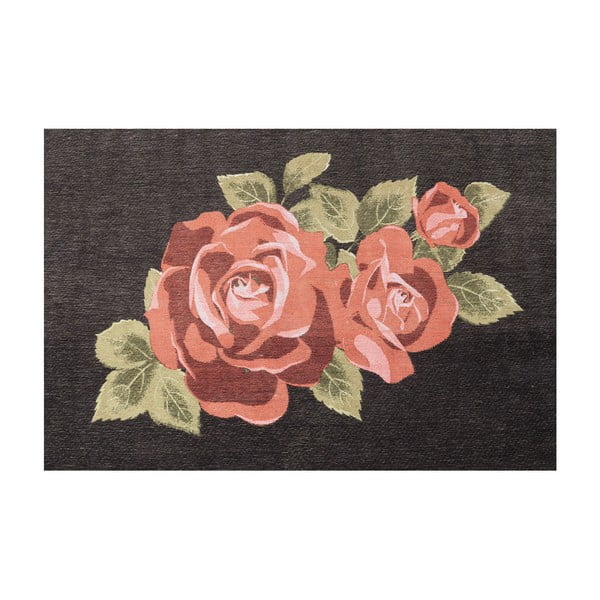 Melns paklājs ar rožu motīvu Kare Design Roses, 240 x 170 cm
