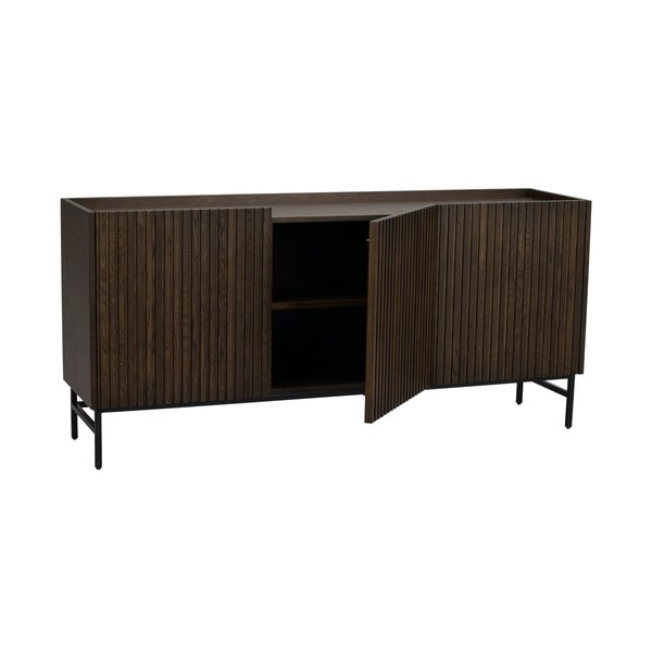 Tumši brūna zema kumode no ozolkoka 160x75 cm Halifax – Rowico-image-4