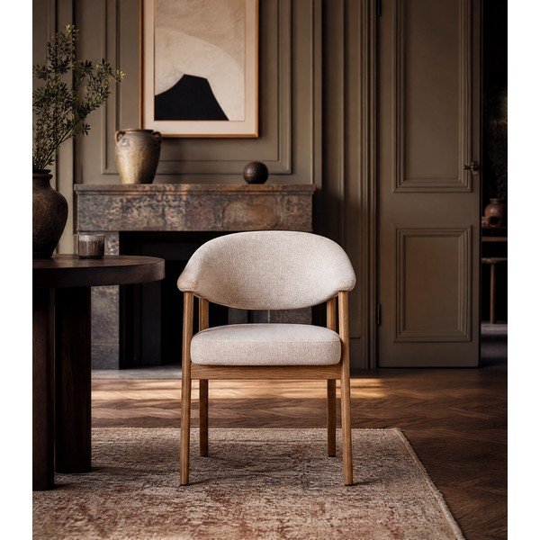 Krēmkrāsas ozola masīvkoka ēdamistabas krēsli ar roku balstiem (2 gab.) Elk – Unique Furniture-image-3