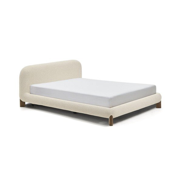 Bēša polsterēta divvietīga gulta bez režģa 180x200 cm Odina – Kave Home