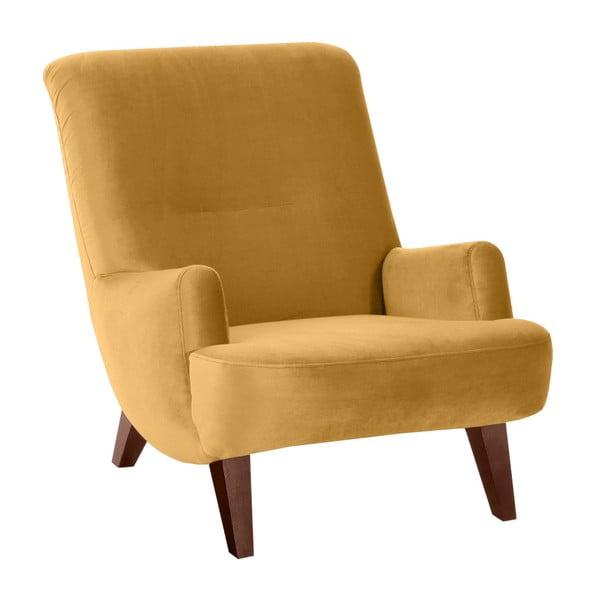 Dzeltens krēsls ar brūnām kājām Max Winzer Brandford Suede
