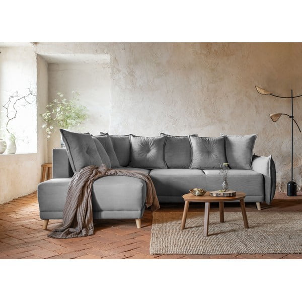 Pelēks velveta salokāms stūra dīvāns (ar kreiso stūri) Lazy Lukka – Miuform-image-4
