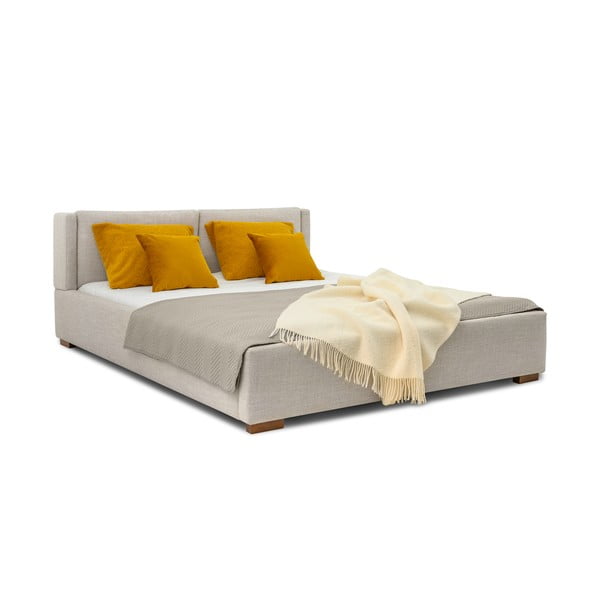 Gaiši pelēka polsterēta divvietīga gulta ar redelēm 160x200 cm Dreamer – Scandic-image-2