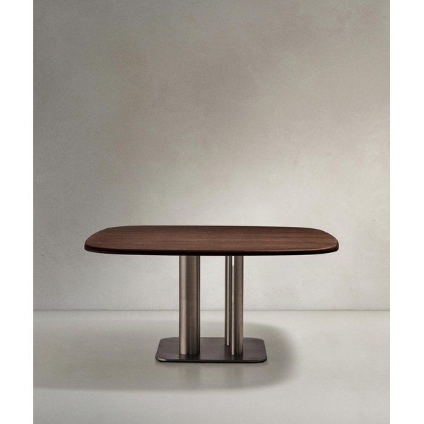 Ēdamgalds ar riekstkoka imitāciju 121x121 cm Melvar – Kave Home-image-1