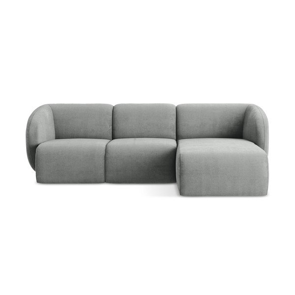 Pelēks stūra dīvāns no šenila auduma (ar labo stūri/ar zvilni) Lani – Makamii