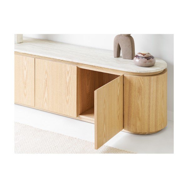 Krēmkrāsas/dabīga toņa TV galdiņš ar akmens galda virsmu 160x45x40 cm Larvik – House Nordic-image-1