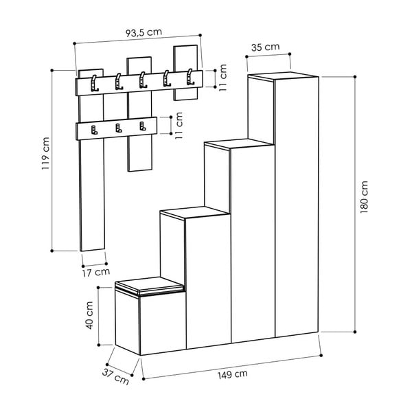 Homitis Up balts skapis un sienas pakaramo komplekts-image-2