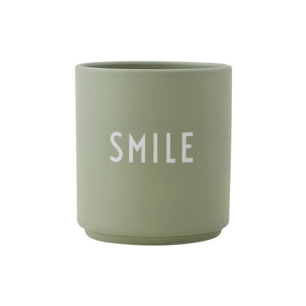 Gaiši zaļa porcelāna krūze Design Letters Favourite Smile