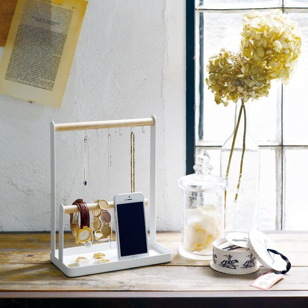 Balts daudzfunkcionāls stends ar dižskābarža koka detaļām YAMAZAKI Tosca-image-1