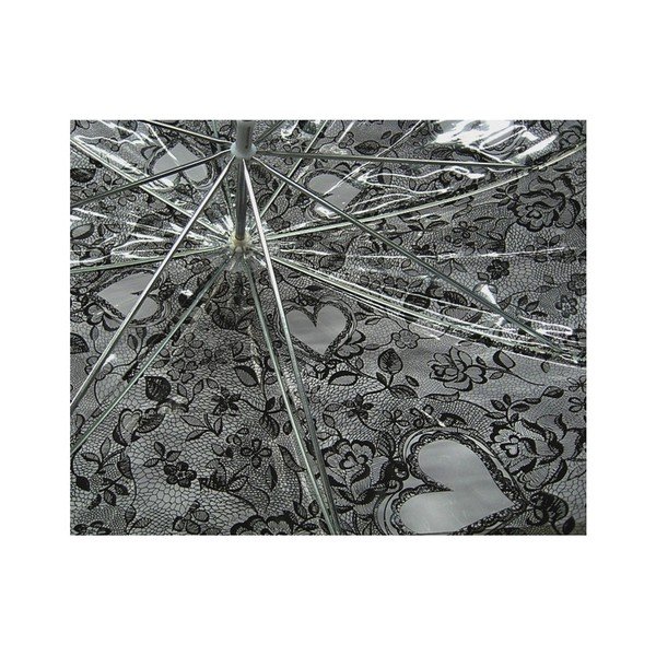 Caurspīdīgs lietussargs ar melnām detaļām Birdcage Heart, ⌀ 95 cm-image-1