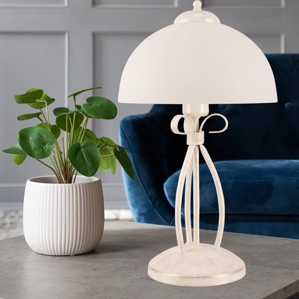 Balta galda lampa ar stikla abažūru (augstums 43 cm) Adelle – LAMKUR-image-3
