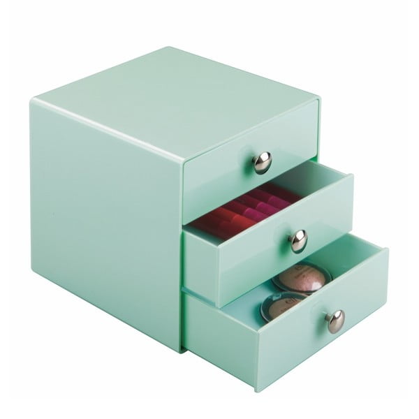 Piparmētru zaļa uzglabāšanas kaste ar 3 atvilktnēm iDesign Drawers, augstums 16,5 cm-image-2