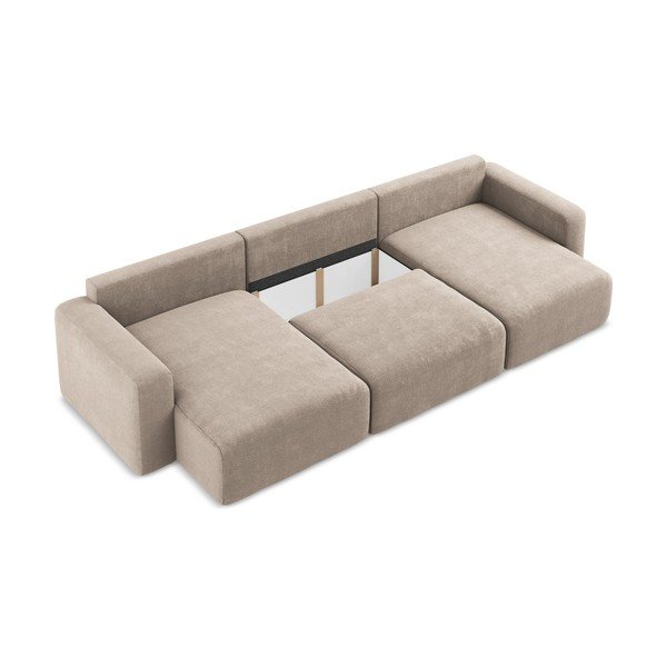 Bēšs salokāms (U veida) stūra dīvāns no šenila auduma ar uzglabāšanas vietu Kona – Makamii-image-4