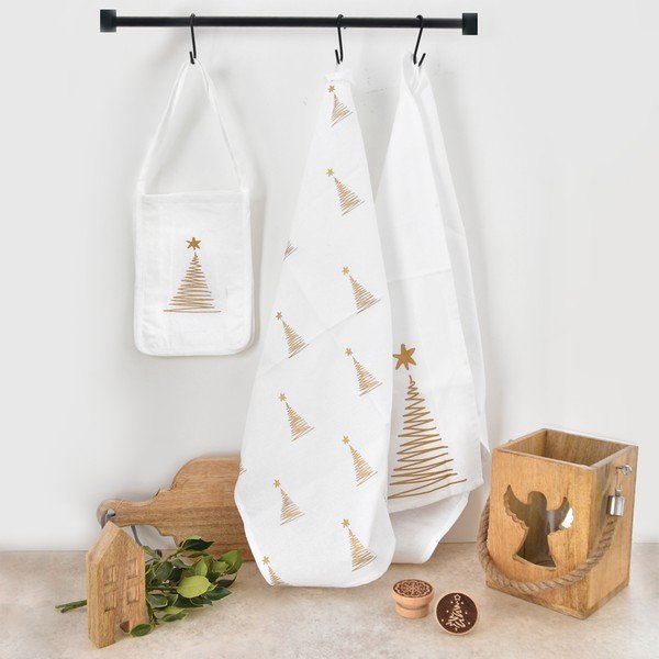 Kokvilnas virtuves dvieļu un maisiņa komplekts ar Ziemassvētku motīvu 50x70 cm – Orion-image-1