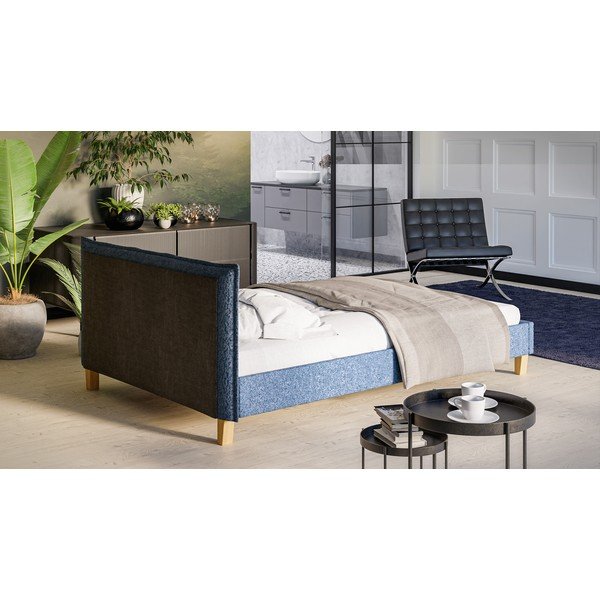 Zila mīksta divvietīga gulta ar režģi 140x200 cm Tina – Ropez-image-3