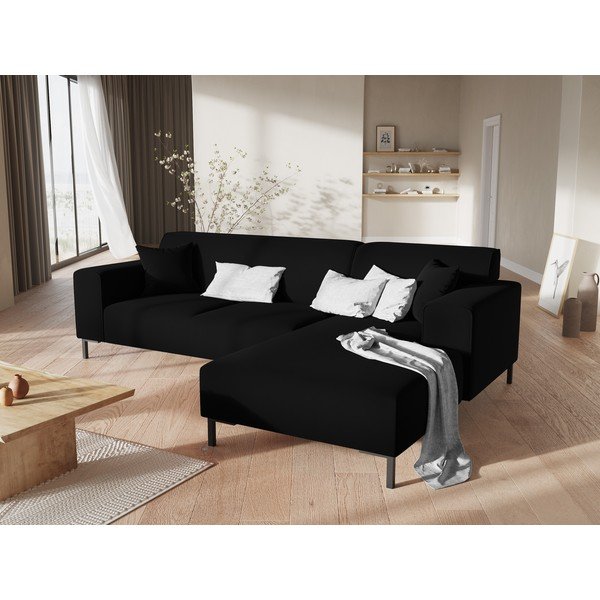 Melns samta stūra dīvāns Cosmopolitan Design Siena, labais stūris-image-1