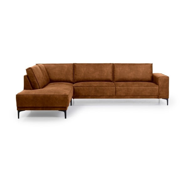 Konjakbrūns stūra dīvāns no ādas imitācijas (ar kreiso stūri) Copenhagen – Scandic