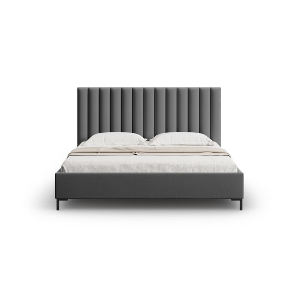 Tumši pelēka polsterēta divvietīga gulta ar veļas kasti un redelēm 200x200 cm Casey – Mazzini Beds-image-4