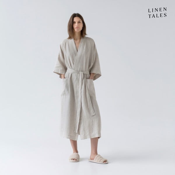 Bēšs lina halāts L/XL izmērs Summer – Linen Tales