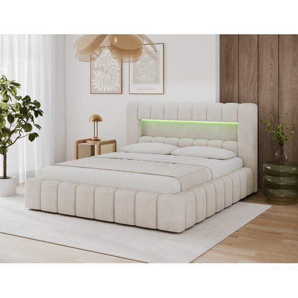 Bēša polsterēta divvietīga gulta ar veļas kasti ar redelēm 160x200 cm Lamica – ELTAP-image-2