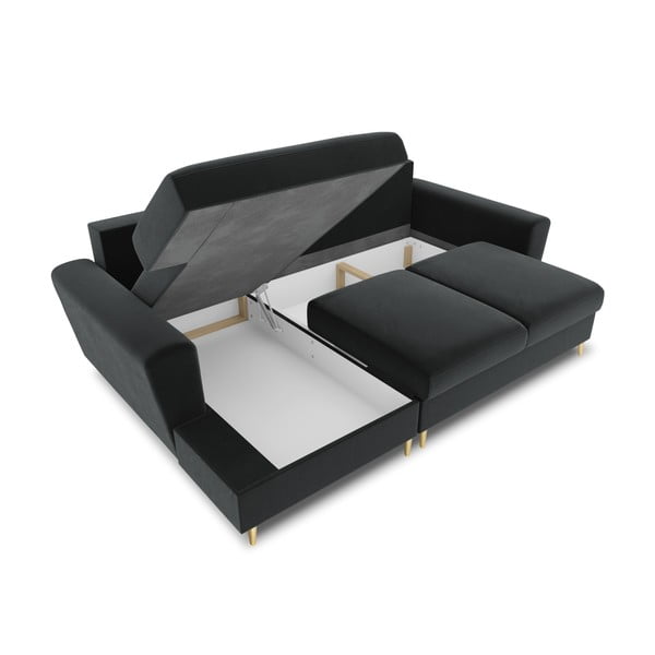 Tumši pelēks samta salokāms stūra dīvāns ar uzglabāšanas vietu (ar kreiso stūri/ar zvilni) Kyoto – Cosmopolitan Design-image-3