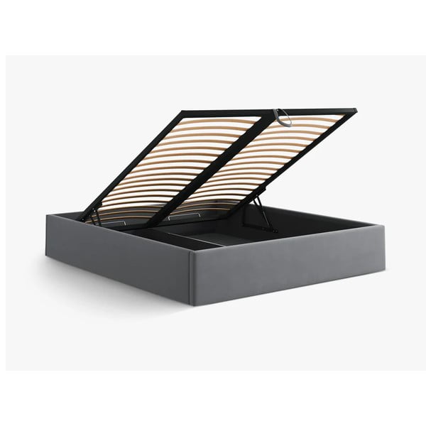 Pelēka polsterēta divvietīga gulta ar veļas kasti/bez galvgaļa ar redelēm 180x200 cm Susan – Micadoni -image-3