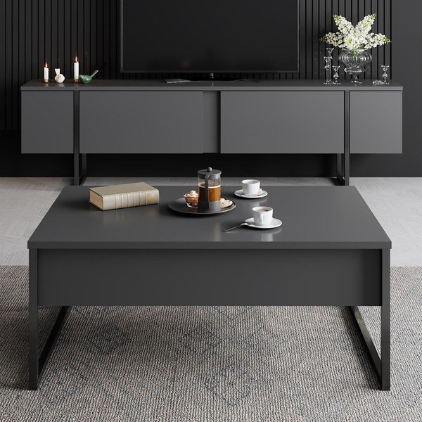 Antracīta pelēks TV galdiņš 180x30 cm Luxe – Kalune Design-image-3