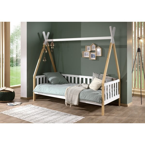 Balta bērnu gulta ar barjeru Vipack Tipi, 90 x 200 cm-image-1