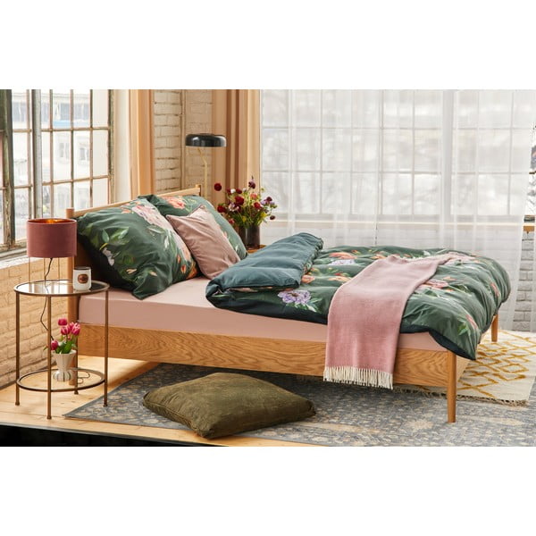 Tumši zaļa kokvilnas satīna divvietīga gultas pārklājs 200 x 220 cm Floret - Bonami Selection-image-1