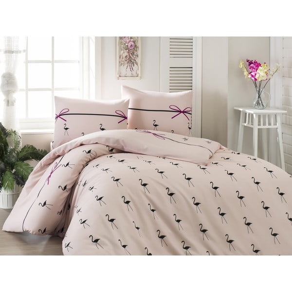 Divguļamā gultas veļa ar palagu Flamingo Powder, 200 x 220 cm