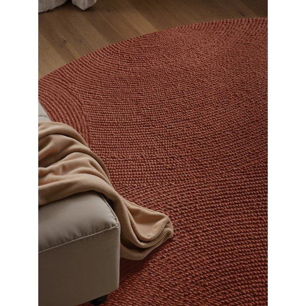 Ķieģeļu sarkans ar rokām darināts vilnas apaļš paklājs ø 150 cm Calmio – Hanse Home-image-1