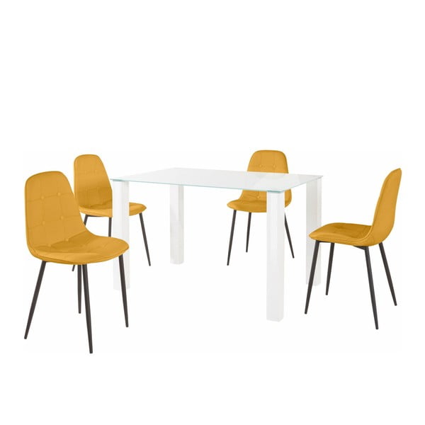 Ēdamgalds un 4 dzelteni krēsli Støraa Dante, galda garums 120 cm