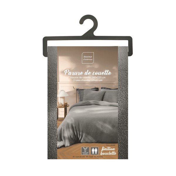 Antracīta pelēka divguļamā mikroplīša gultas veļa 240x220 cm Helena – douceur d'intérieur-image-4