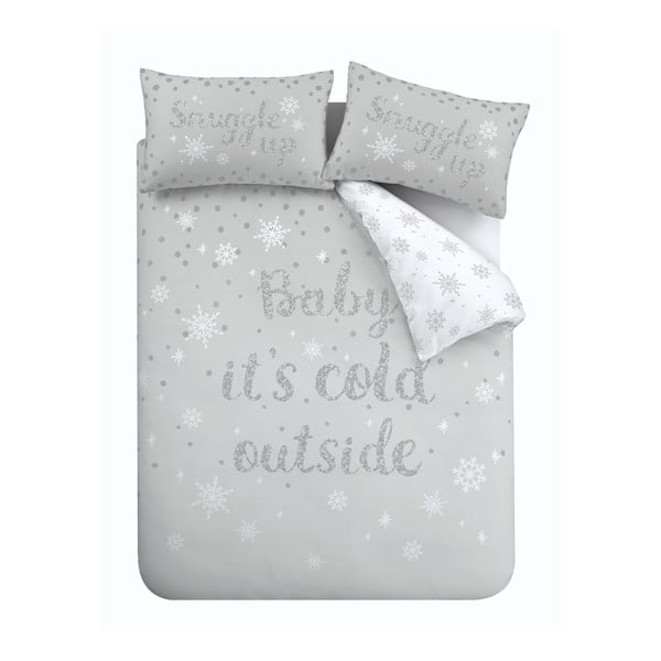 Balta/gaiši pelēka vienvietīga gultas veļa 135x200 cm Baby It's Cold Outside – Catherine Lansfield