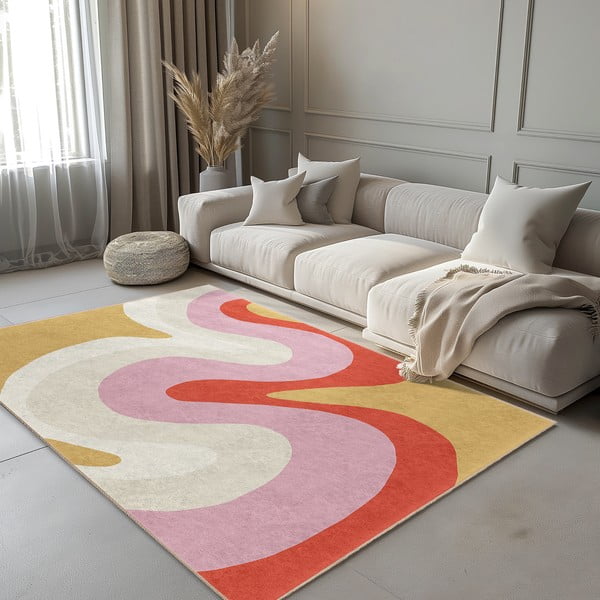 Dzeltens/rozā mazgājams paklājs 80x150 cm Raspberry Creamsicle – Mila Home-image-1
