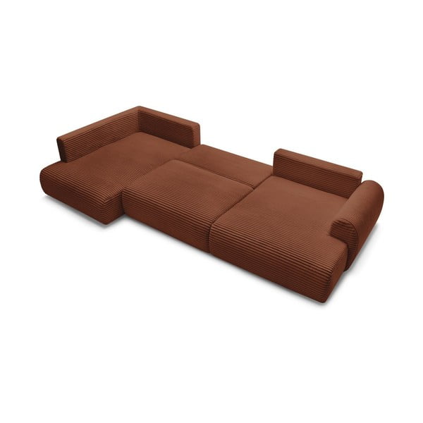 Ķieģeļu sarkans velveta salokāms/ar uzglabāšanas vietu stūra dīvāns (ar kreiso stūri/U veida) Lucien – Bobochic Paris-image-4