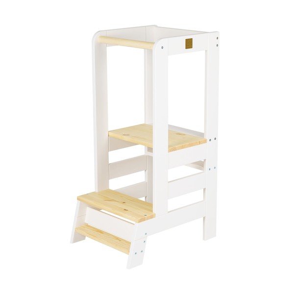 Balts/dabīga toņa priedes masīvkoka bērnu kāpslītis Montessori – Meowbaby