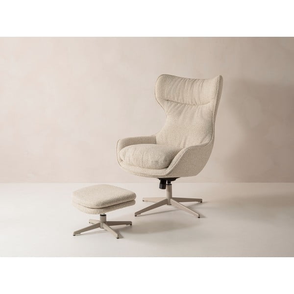 Bēšs grozāms atpūtas krēsls ar kāju balstu no buklē auduma Kenzi – Micadoni -image-3