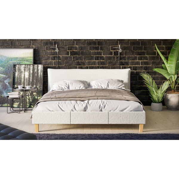 Krēmkrāsas mīksta divvietīga gulta ar režģi 160x200 cm Tina – Ropez-image-2