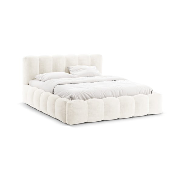 Krēmkrāsas polsterēta divvietīga gulta ar veļas kasti un redelēm 180x200 cm Lupine – Micadoni Home-image-3