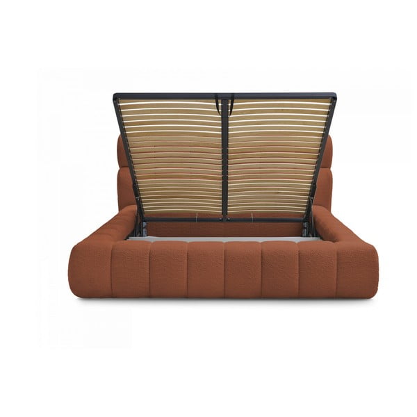 Oranža polsterēta divvietīga gulta ar veļas kasti un redelēm 180x200 cm Mont Blanc – Bobochic Paris-image-3