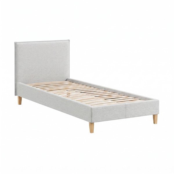 Gaiši pelēka polsterēta vienvietīga gulta ar redelēm 90x200 cm Tina – Ropez