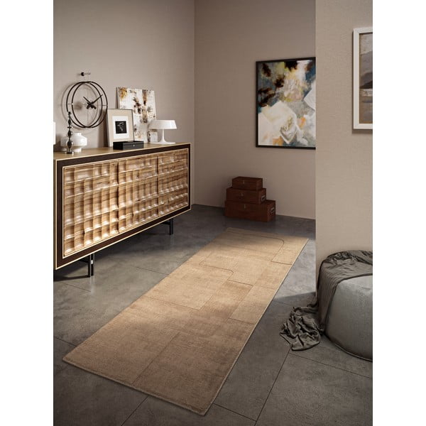 Bēšs ar rokām darināts vilnas celiņa paklājs 80x250 cm Charlotte – Villeroy&Boch-image-1