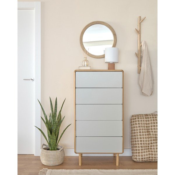 Pelēka/dabīga toņa kumode ar oškoka imitāciju 60x117x42 cm Anielle – Kave Home-image-1