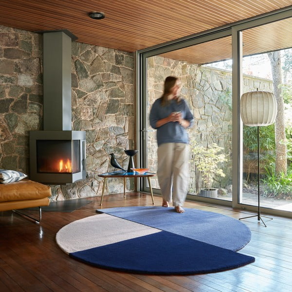 Zils ar rokām darināts vilnas apaļš paklājs ø 200 cm Mia Segment – Flair Rugs-image-2