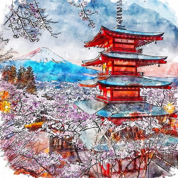 Glezna 90x90 cm Chureito Pagoda – Fedkolor