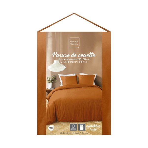 Terakotas oranža divguļamā/īpaši gara trīsdaļīga mikrošķiedras gultas veļa 240x220 cm Liam – douceur d'intérieur-image-1